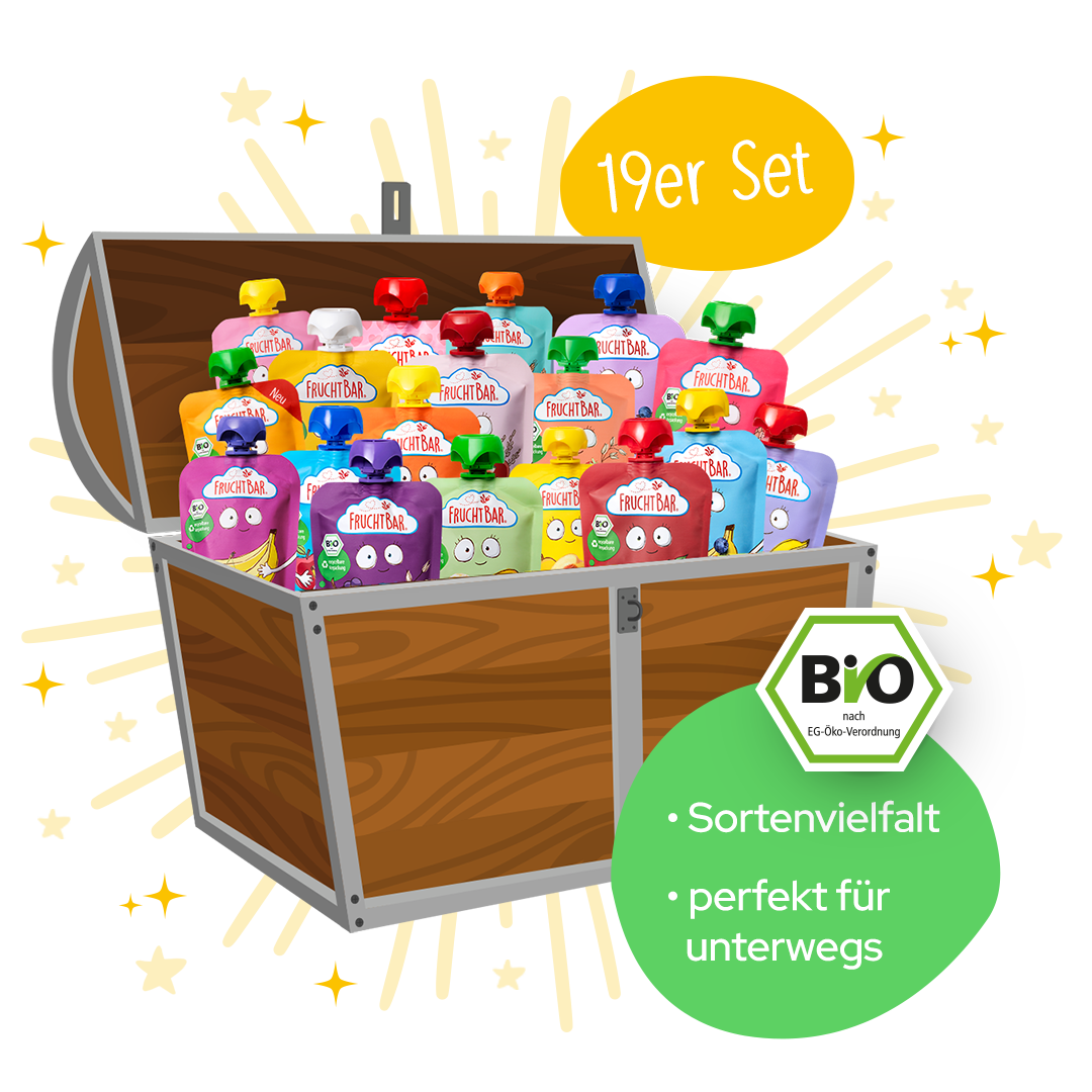 Schatzkiste mit 19 Bio Quetschies Schatzkiste mit 19 Bio Quetschies