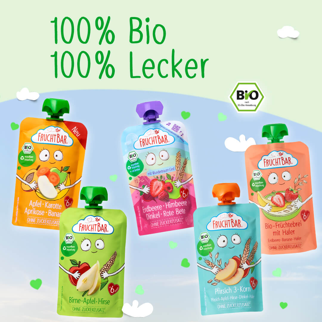 FruchtBar Quetschies - Bio All unsere leckeren Quetschies sind 100% Bio.