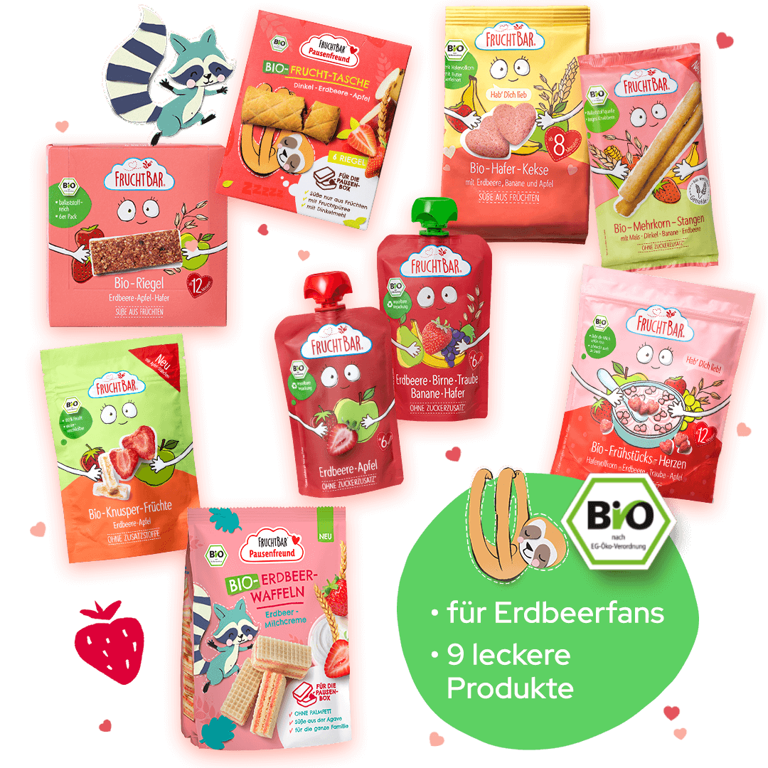 FruchtBar_Erdbeer-Paket_neu_min Erdbeer Paket mit verschiedenen Bio Snacks von FruchtBar.