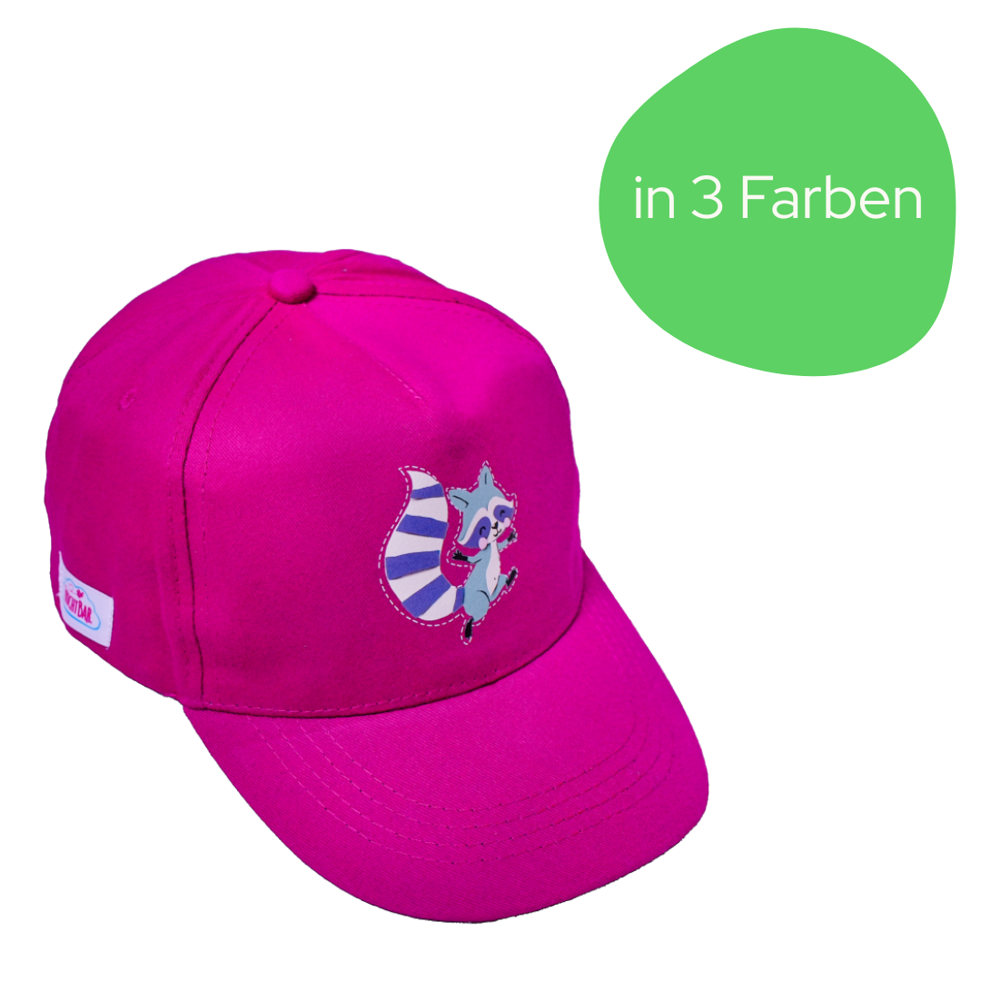 Kinder Cap mit Motiv Waschbär Fuchsia