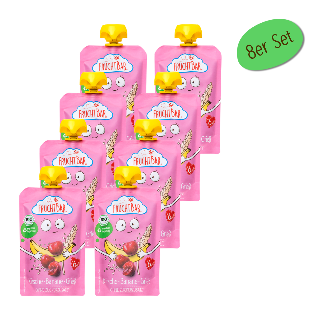 Bio Quetschie Kirsche, Banane, Grieß Bio Quetschie Kirsche, Banane, Grieß