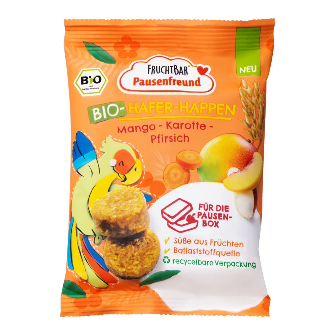 Bio Hafer Happen Mango, Karotte, Pfirsich Bio Hafer Happen Mango, Karotte, Pfirsich