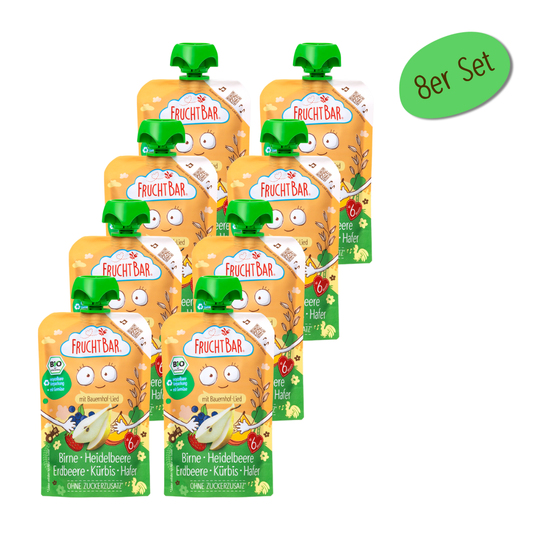 Bio Quetschie Birne, Heidelbeere, Erdbeere, Kürbis, Hafer Bio Quetschie Birne, Heidelbeere, Erdbeere, Kürbis, Hafer