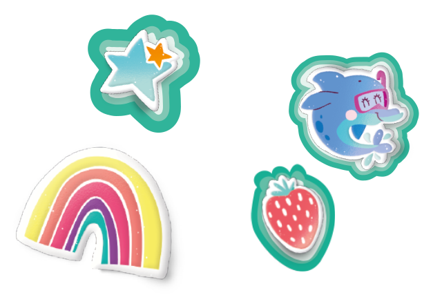 Regenbogen, Sernchen, Delfin und Erdbeere