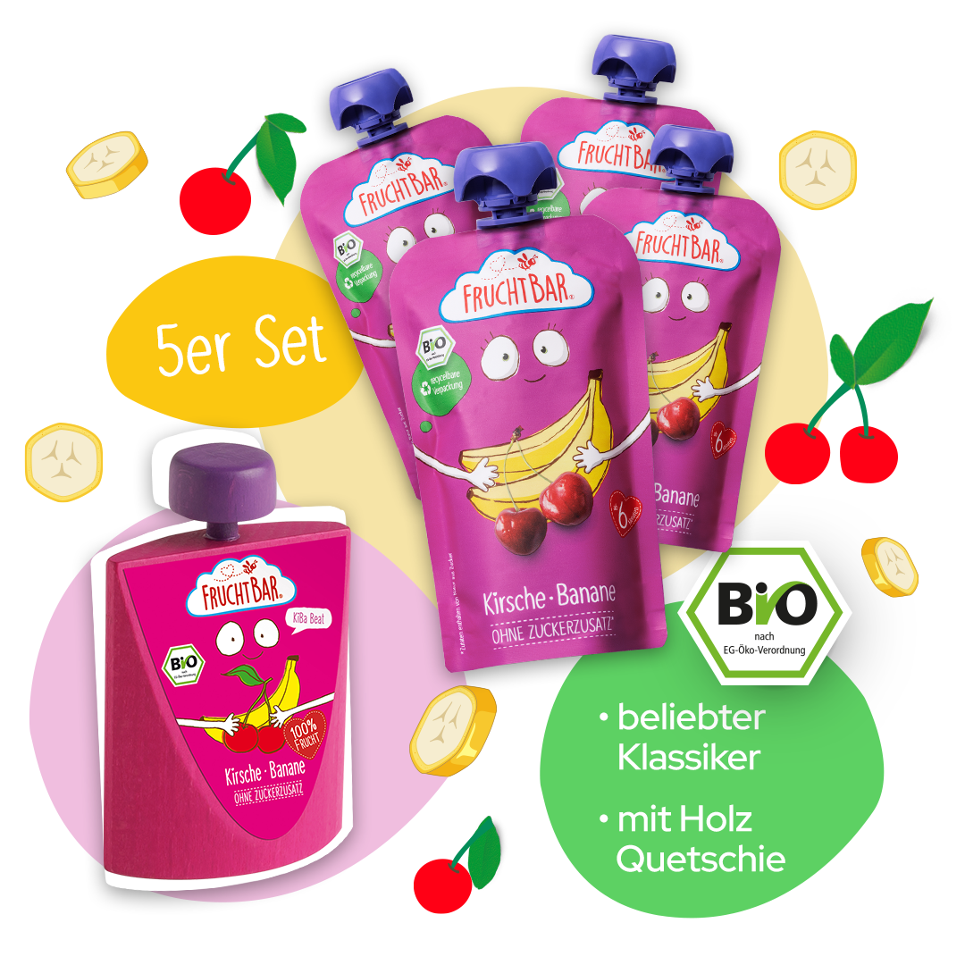 Bio Quetschie KiBa Beat Kirsche Banane mit Erzi Holzquetschie Bio Quetschie KiBa Beat Kirsche Banane mit Erzi Holzquetschie