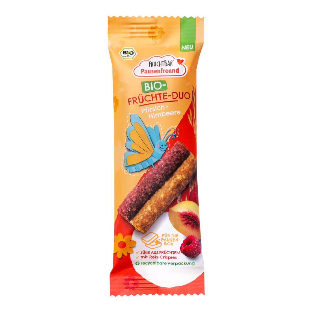 Bio Früchte Duo Pfirsich Himbeere Vorderseite Bio Früchte Duo Pfirsich Himbeere