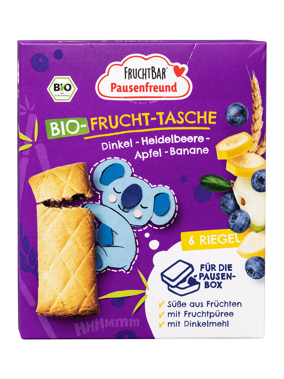 Bio Frucht Tasche Dinkel, Blaubeere, Apfel, Banane