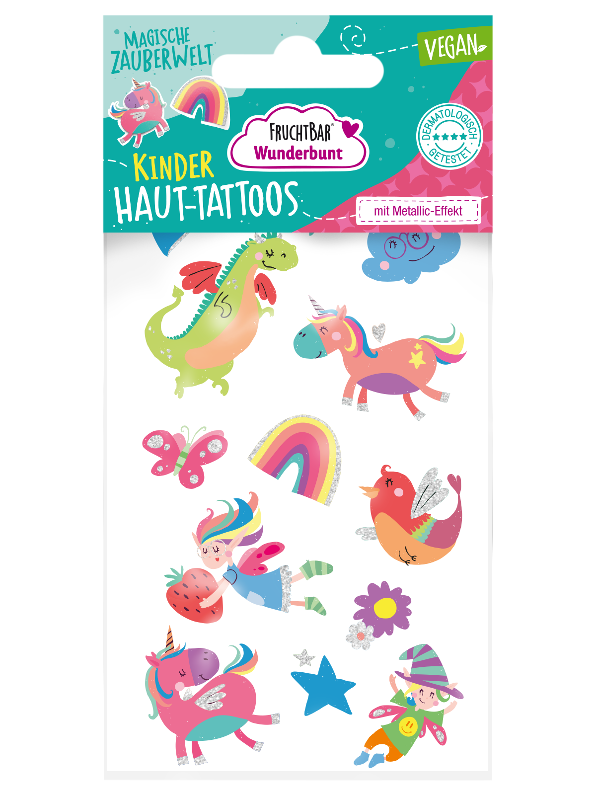 Haut-Tattoos mit magischen Zauberwelt-Motiven, ab 3 Jahren geeignet.