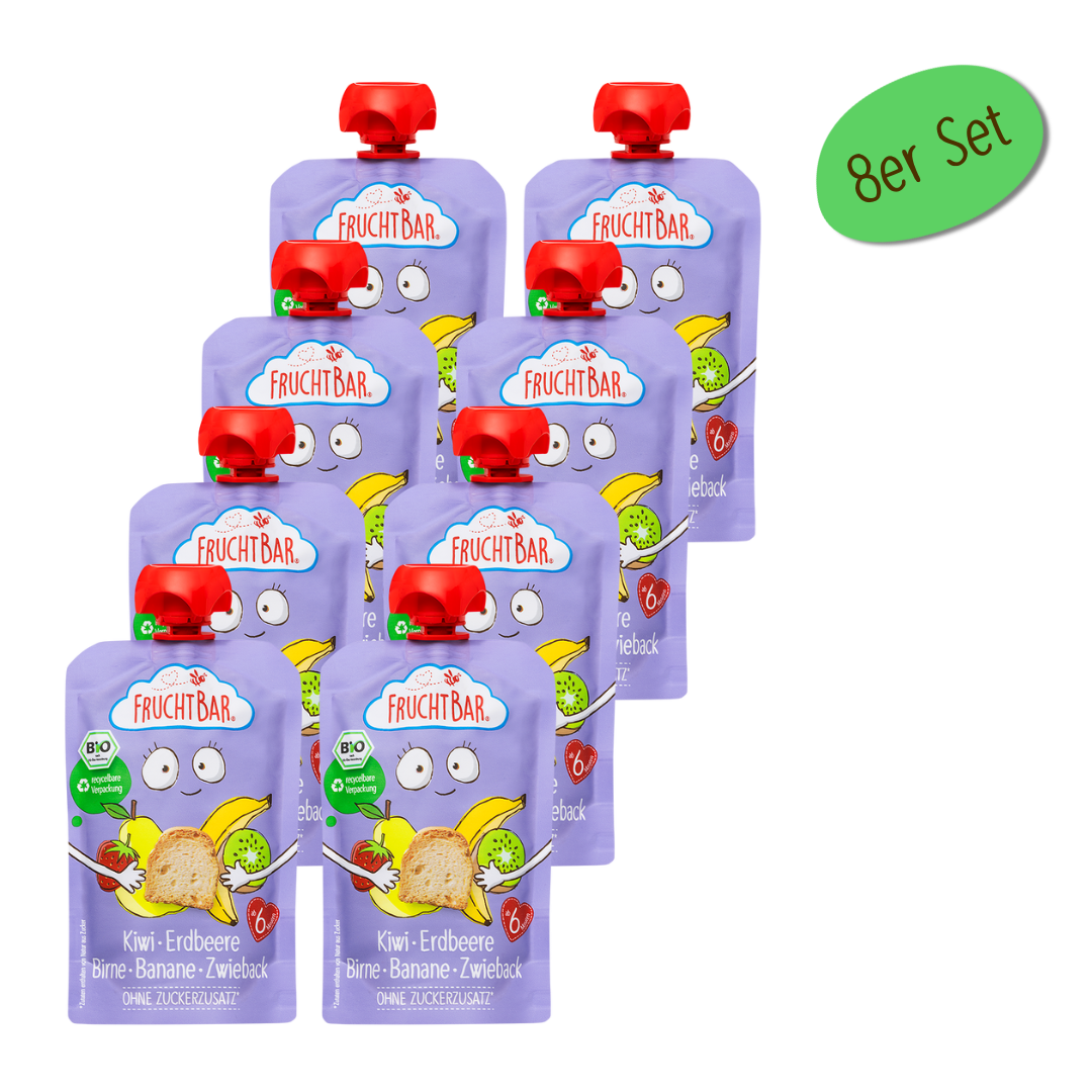 Bio Quetschie Kiwi, Erdbeere, Birne, Banane, Zwieback Bio Quetschie Kiwi, Erdbeere, Birne, Banane, Zwieback