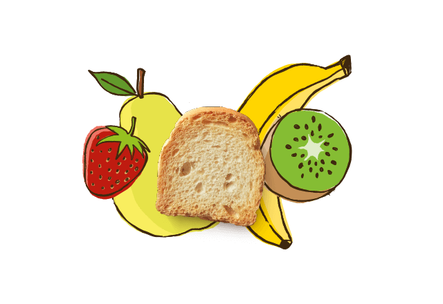 Zwieback mit Erdbeere, Birne Banane und Kiwi